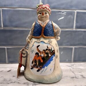 Jim Shore Heartwood Creek Snowman Figurine Tobogganing Saturday Evening Post New